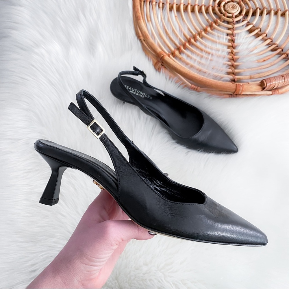 Beautiisoles Slingback Heels Leather Pointed Toe Kitten Heels 10.5 - 11